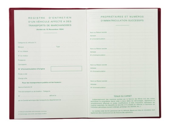 1 Carnet d'entretien pour véhicule, 12 folios ouverts