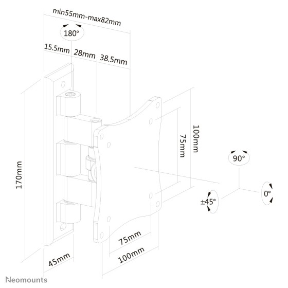 NEOMOUNTS FPMA-W810BLACK Support décran mural 10-27p - orientable