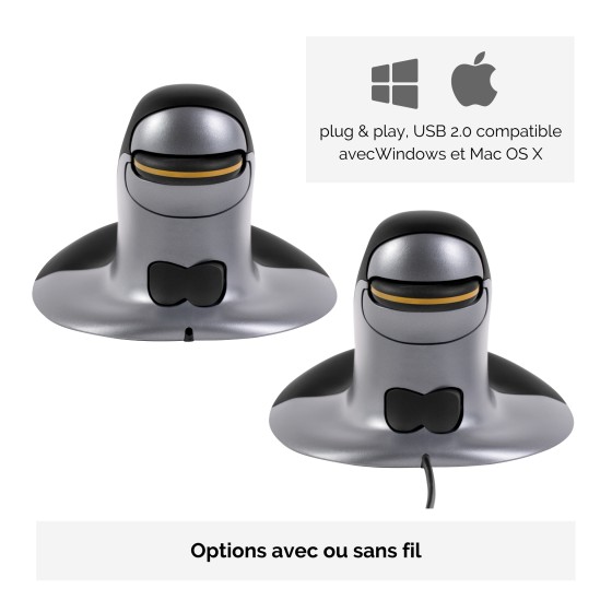 FELLOWES SOURIS VERTICALE AMBIDEXTRE PENGUIN SANS FIL - PETIT