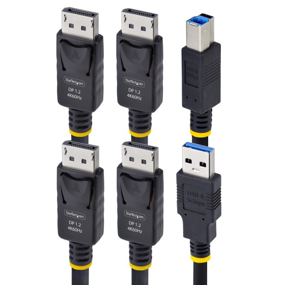 StarTech.com 6ft (1.8m) Dual-DisplayPort and USB 5Gbps KVM Cable - Câble clavier / vidéo / souris (KVM) - DisplayPort, USB type A (M) pour DisplayPort, USB Type B (M) - 1.83 m - support pour 4K60Hz, prise en charge de HDR10 - noir
