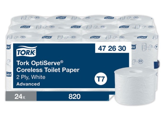 1 Pack de 24 rouleaux de papier toilette Tork OptiServe sans mandrin T7 blanc