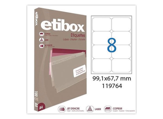 1 Boite de 100 Planche d'étiquettes ETIBOX coins arrondis 99.1X67.7mm 800 étiq/boît