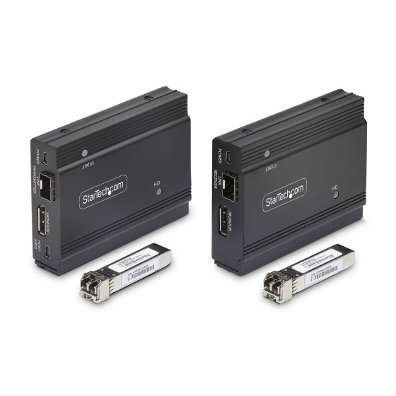 StarTech.com Extendeur KVM DisplayPort sur Fibre Optique, 4K 60Hz, Kit d'Extension de Console, Jusqu'à 300m (Multi-Mode) avec Modules SFP+ Pré-Installés, 3x USB HID
