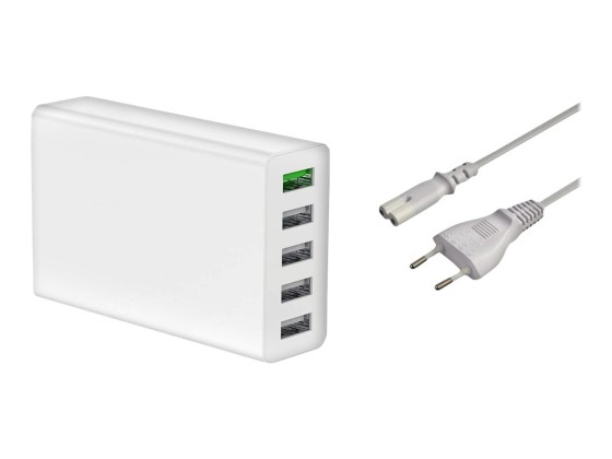 DLH - Adaptateur secteur - 50 Watt - QC 3.0 - 5 connecteurs de sortie (USB) - blanc