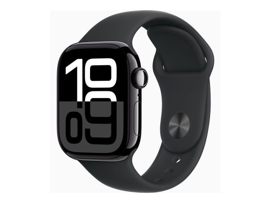 Apple Watch Series 10 (GPS) - 42 mm - aluminium noir jais - montre intelligente avec bande sport - fluoroélastomère - noir - taille du bracelet : S/M - 64 Go - Wi-Fi 4, UWB, Bluetooth - 30 g