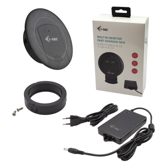 I-TEC Built-in Desktop Fast Charger USB-C PD 3.0 3xUSB 3.0 QC3.0 96W