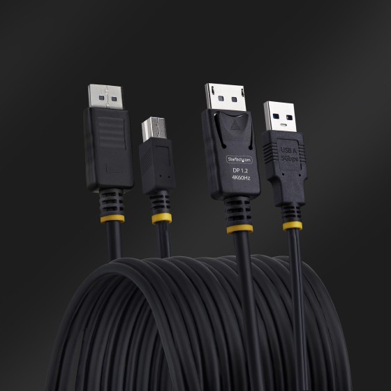 StarTech.com 10ft (3m) DisplayPort and USB 5Gbps KVM Cable - Câble clavier / vidéo / souris (KVM) - DisplayPort, USB type A (M) pour DisplayPort, USB Type B (M) - 3 m - support pour 4K60Hz, prise en charge de HDR10 - noir