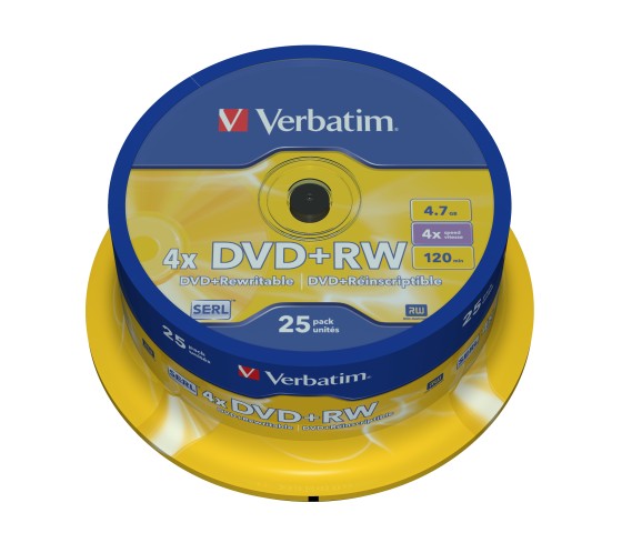 Verbatim - 25 x dvd+rw 4.7 go 4x - argent mat - spindle - support de stockage