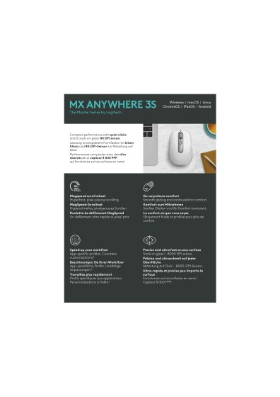 Logitech MX Anywhere 3S souris Bureau Droitier RF sans fil + Bluetooth Laser 8000 DPI