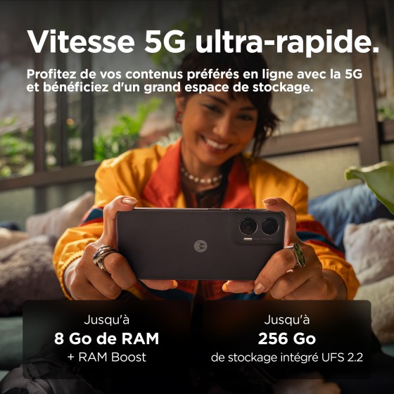 Motorola Moto G35 - 5G smartphone - double SIM - RAM 4 Go / Mémoire interne 128 Go - microSD slot - Écran LCD - 6.72" - 2400 x 1080 pixels (120 Hz) - 2x caméras arrière 50 MP, 8 MP - front camera 16 MP - noir minuit