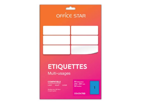 1 Boite de 50 planches étiquettes L210xH297mm, 50 étiq/ boîte, bleu