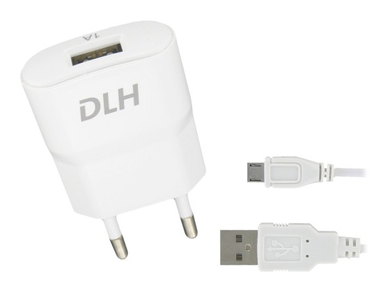 DLH DY-AU1870 - Adaptateur secteur - 5 Watt - 1 A (USB) - sur le câble : Micro-USB - blanc