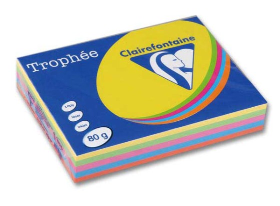1 Ramette de 500 feuilles couleurs vivesassorties Trophée A4 80 g