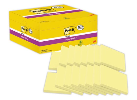 1 Boite de 16 notes repositonnables Super Sticky 76x127 mm jaune- 2 offerts