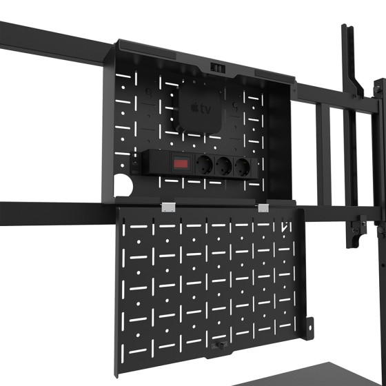 NEOMOUNTS FL50-575BL1 Support au sol mobile pour écran 65-110p - étagère multimédia incluse - installation rapide - TÜV