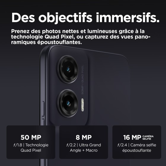 Motorola Moto G35 - 5G smartphone - double SIM - RAM 4 Go / Mémoire interne 128 Go - microSD slot - Écran LCD - 6.72" - 2400 x 1080 pixels (120 Hz) - 2x caméras arrière 50 MP, 8 MP - front camera 16 MP - noir minuit