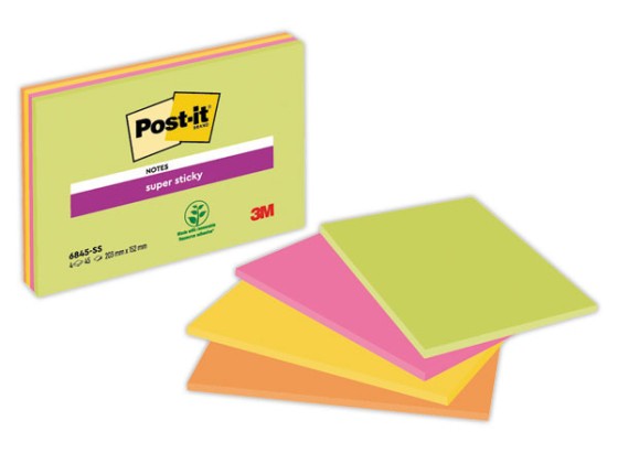 1 Lot de 4 Notes repositonnables Super sticky 20x14,9 cm - assortis