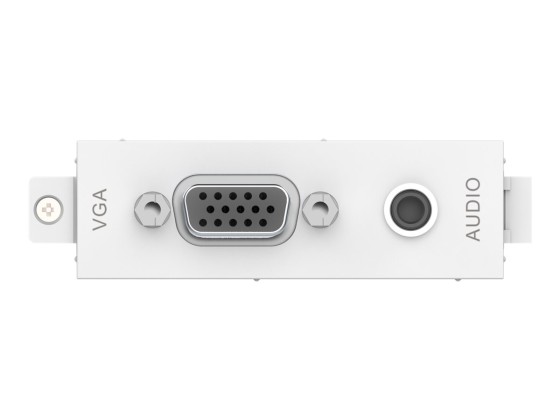 Module VGA et Minijack - prise VGA femelle 15 broches et prise minijack pour audio à l'avant - connecteurs phoenix à fils nus à l'arrière - convient aux câbles vision pré-terminés - s'intègre dans les entourages Techconnect - plastique - blanc