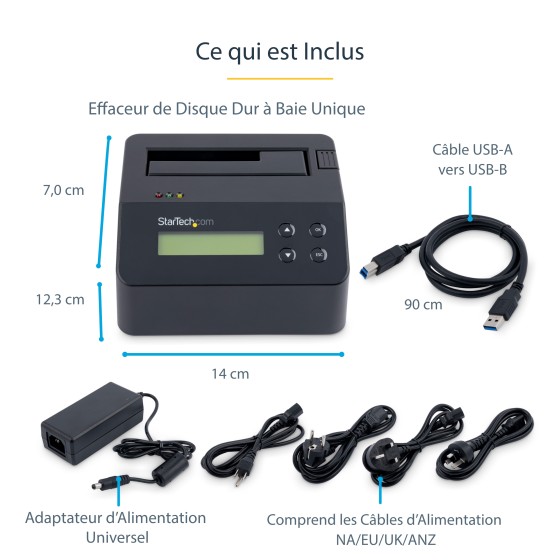 StarTech.com Effaceur de disque dur SATA 2,5"/3,5" avec fonctionnalité de station d'accueil - Autonome avec support pour 4Kn (SDOCK1EU3P2) - Effaceur de disque dur - 2.5" / 3.5" - SATA 6Gb/s - noir - pour P/N: SVA12M5NA
