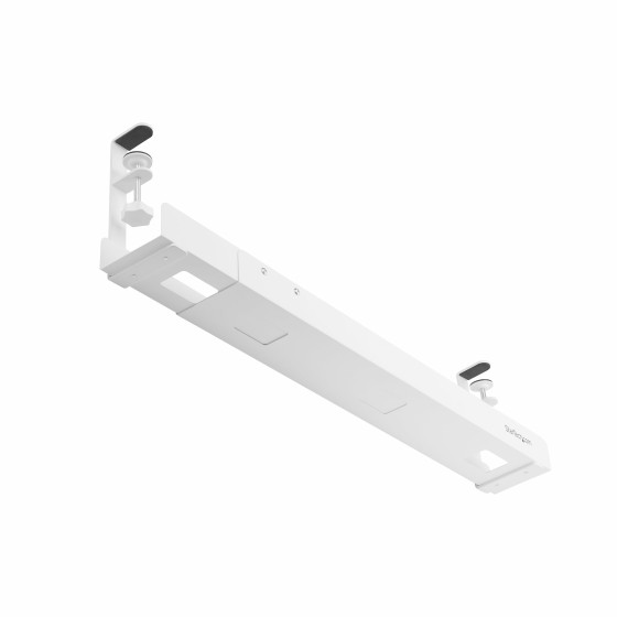 StarTech.com Goulotte Passe Câble Bureau, Organiseur de Câbles Ajustable en Longueur, Installation à Pinces, Aucun Perçage Nécessaire, Support Multiprise, Blanc