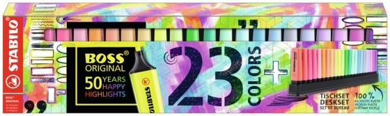 1 Boite de 23 Surligneurs STABILO Boss Original + support de bureau