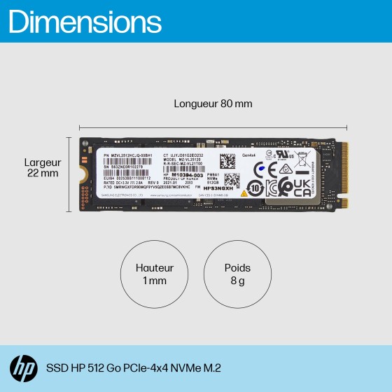 HP 512Go PCIe-4x4 NVMe M.2 SSD