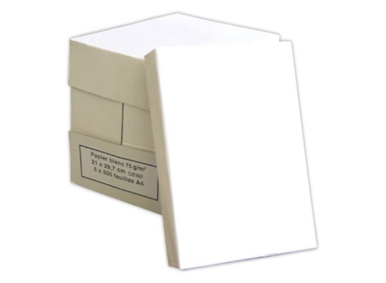1 Carton de 5 Ramettes de 500 feuilles de papier blanc A4 75G