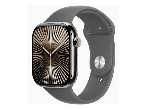 Apple Watch Series 10 (GPS + Cellular) - 46 mm - titanium naturel - montre intelligente avec bande sport - fluoroélastomère - gris acier - taille du bracelet : S/M - 64 Go - LTE, Wi-Fi 4, UWB, Bluetooth - 4G - 41.7 g