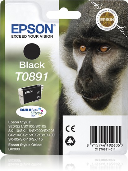 Epson T0891 - Noir - original - emballage coque avec alarme radioélectrique/ acoustique - cartouche d'encre - pour Stylus S21, SX110, SX115, SX210, SX215, SX218, SX400, SX410, SX415, Stylus Office BX300