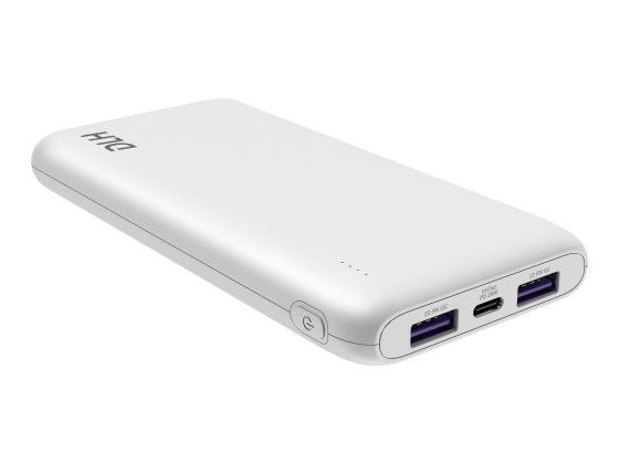 DLH - Banque d'alimentation - 10000 mAh - 20 Watt - 4.5 A - PD, QC - 3 connecteurs de sortie (24 pin USB-C, 2 x USB) - sur le câble : USB-C - blanc