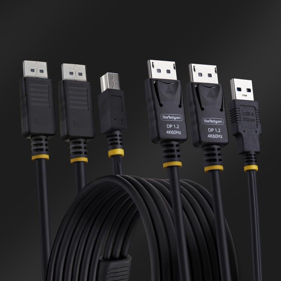 StarTech.com 6ft (1.8m) Dual-DisplayPort and USB 5Gbps KVM Cable - Câble clavier / vidéo / souris (KVM) - DisplayPort, USB type A (M) pour DisplayPort, USB Type B (M) - 1.83 m - support pour 4K60Hz, prise en charge de HDR10 - noir