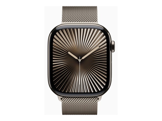 Apple Watch Series 10 (GPS + Cellular) - 46 mm - titanium naturel - montre intelligente avec boucle milanaise - maille en acier inox - naturel - taille du bracelet : S/M - 64 Go - LTE, Wi-Fi 4, UWB, Bluetooth - 4G - 41.7 g