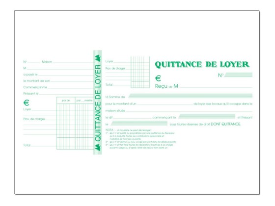 1 Manifold imprimé quittances de loyer 50 feuillets