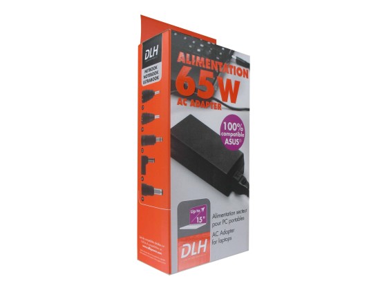 ALIMENTATION SECTEUR ASUS 100% COMPATIBLE (sauf USB-C) DLH REGULAR 65W. Chargeur pour PC portables ASUS jusque 65W. 19V. 5 connecteurs 17-19-35-41-M. Cordon secteur.