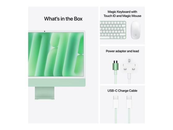 Apple iMac with 4.5K Retina display - Tout-en-un M4 - RAM 16 Go - SSD 256 Go - Apple M4 10-core - Gigabit Ethernet, IEEE 802.11ax (Wi-Fi 6E), Bluetooth 5.3 - macOS Sequoia 15.0 - moniteur : LED 24" 4480 x 2520 (4.5K) - clavier : Français - vert