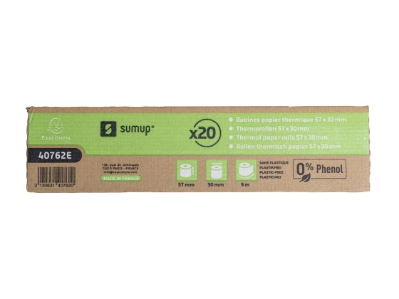1 Lot de 20 bobines thermiques 57x30mm - 9m - SumUp - 55g/m2