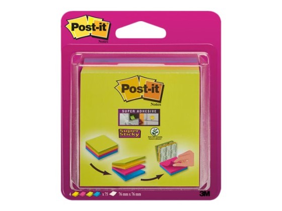 1 Bloc cube Super Sticky Post-it® 4 Couleurs Easy Select, 76x76mm