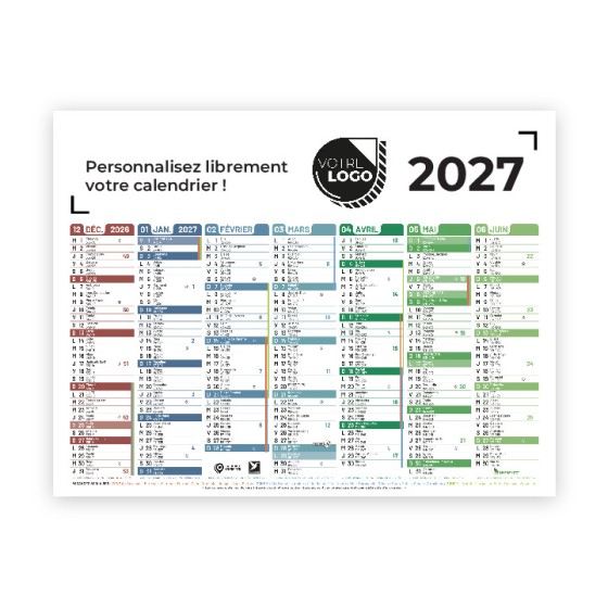 CALENDRIER COULEUR PETIT FORMAT (21 X 27 CM) - PERSONNALISABLE