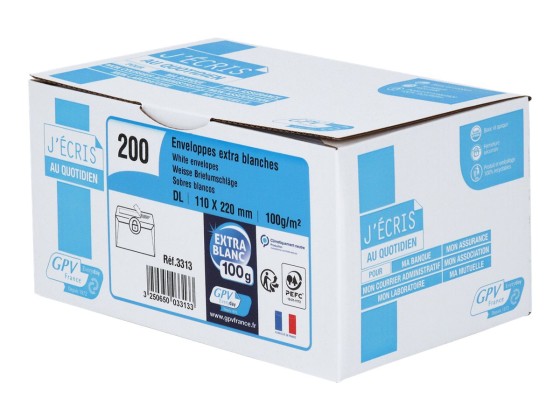 1 Boite de 200 Enveloppes extra blanches DL 110x220 100 g bande de protection