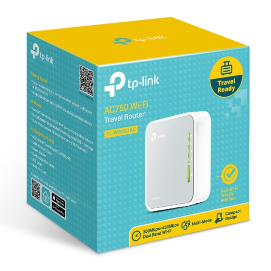 TP-LINK AC750 Dual Band Wireless Mini Pocket Router Qualcomm 2T2R (2.4GHz) 1T1R 5GHz 433Mbps at 5GHz + 300Mbps at 2.4GHz 802.11ac/a