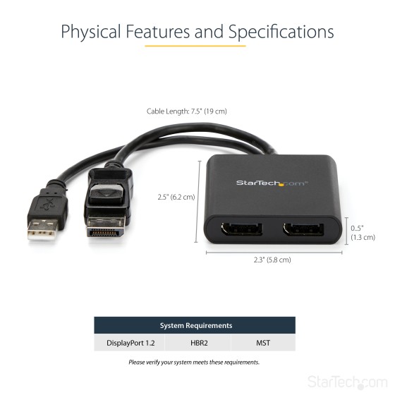 StarTech.com Splitter multi-écrans DisplayPort vers 2x DisplayPort - Hub MST à 2 ports - Répartiteur DP 1.2 vers 2x DP - Répartiteur video - 2 x DisplayPort - de bureau - pour P/N: SV231DPU34K