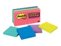 1 Lot de 12 Notes repositionnables Super Sticky 76x76mm, assortis néon, 90 f.