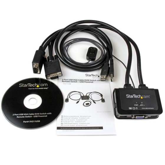 StarTech.com Switch KVM USB VGA à 2 ports - Commutateur écran clavier souris alimenté par USB avec câbles KVM et commutateur à distance - Commutateur KVM - 2 x KVM port(s) - 1 utilisateur local - de bureau