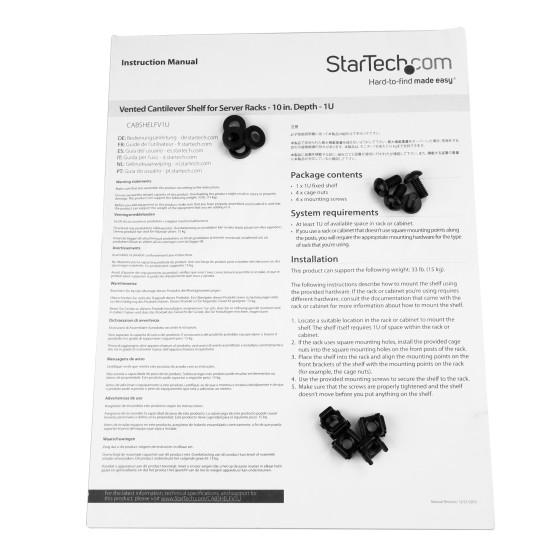 StarTech.com Étagère ventilée 1U pour armoire serveur - Profondeur de 250 mm - Étagère cantilever montable en rack - Acier (CABSHELFV1U) - Étagère pour rack - noir - 1U - 10"