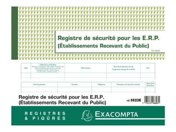 1 Registre de sécurité pour les ERP - 24x32 cm - 32 pages