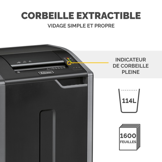 1 Destructeur collectif FELLOWES 425Ci 114L coupe croisée 32 feuilles