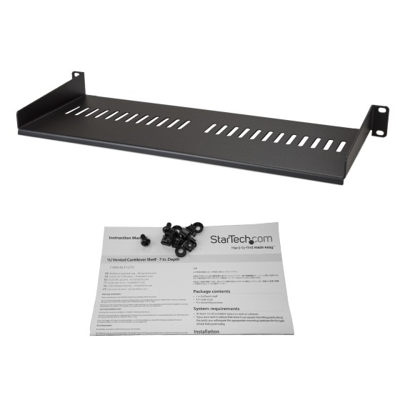 StarTech.com Étagère rack 1U - Ventilée - Profondeur de 175 mm - Acier - Étagère cantilever - Montable en armoire serveur (CABSHELF1U7V) - Étagère pour rack - noir - 1U - 7"