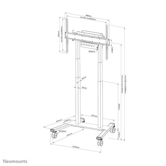 NEOMOUNTS FL55-875BL1 Support au sol mobile pour écran 55-100p - motorisé - TÜV
