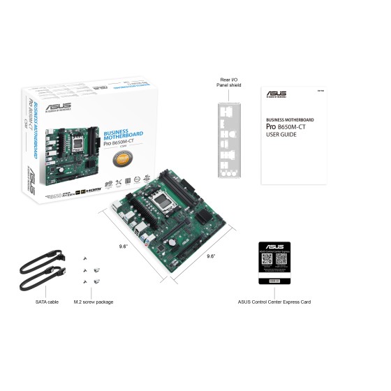 ASUS PRO B650M-CT-CSM - Carte-mère - micro ATX - Socket AM5 - AMD B650 Chipset - USB-C 3.2 Gen2, USB 3.2 Gen 2, USB 3.2 Gen 1 - Gigabit LAN - carte graphique embarquée (unité centrale requise) - audio HD (8 canaux)