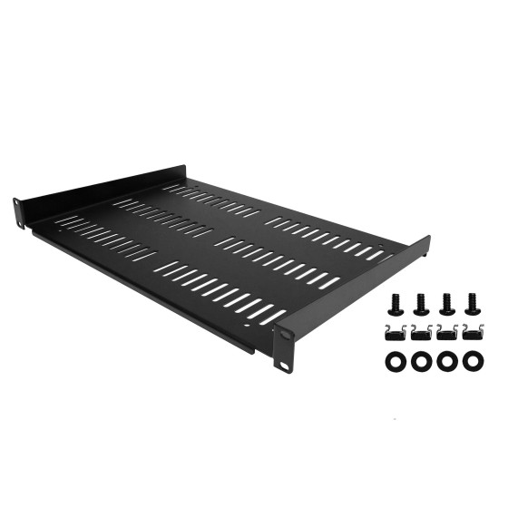 StarTech.com Étagère Rack 19 pouces 1U - Plateau Rackable Universel Ventilé - Étagère Cantilever Baie de Brassage 19" - Rangement Rack - Max 25kg - Profondeur 30,5cm (12") - Noir (SHELF-1U-12-FIXED-V) - Étagère pour rack - noir - 1U - 19"